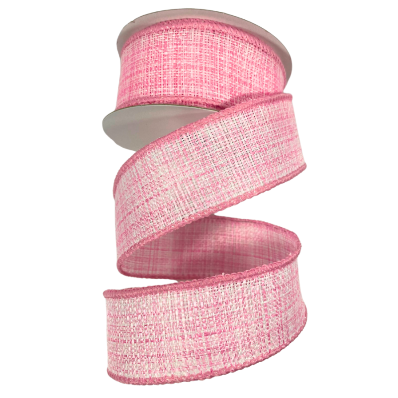 1.5" x 10yd Pink & White Canvas Ribbon