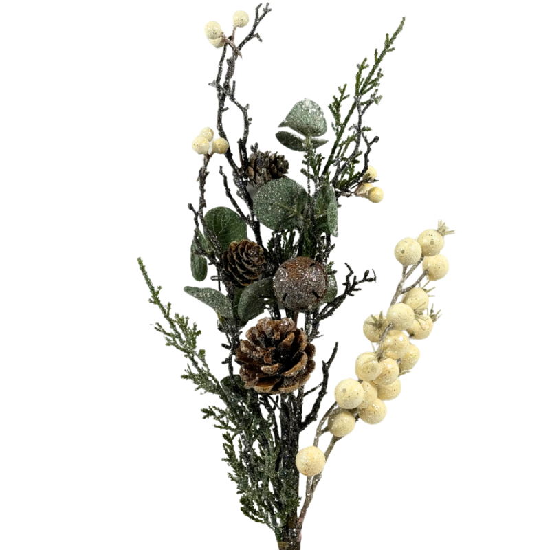 17" Snowy Pinecone and Berries Christmas Pick