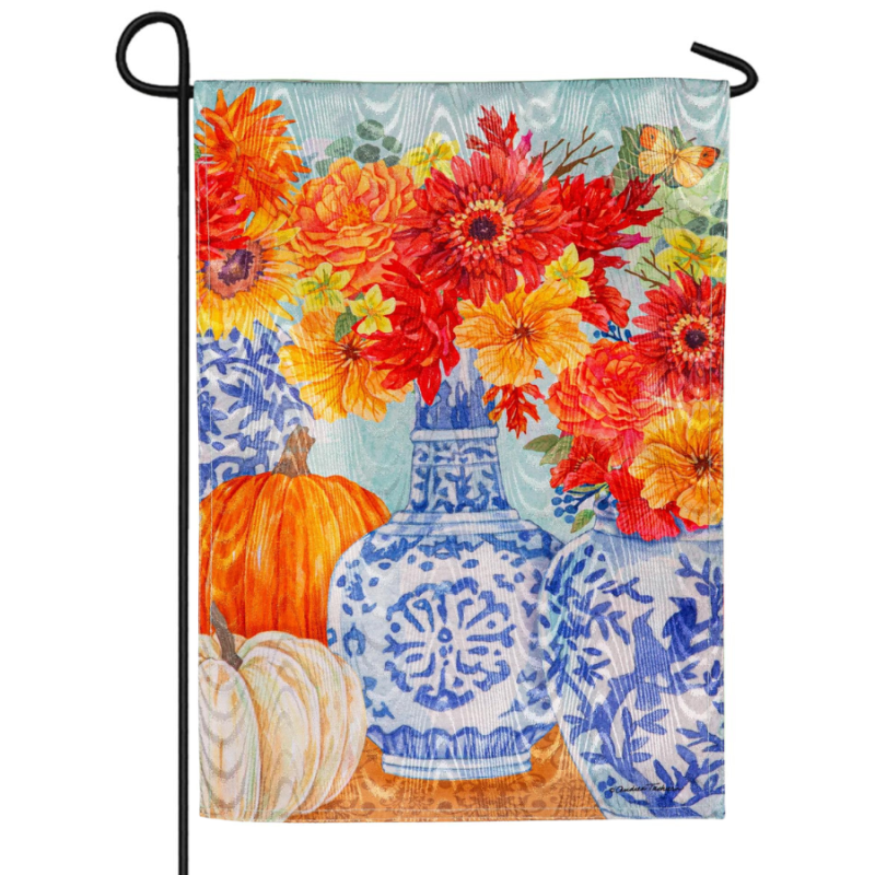 Autumn Floral Moire Garden Flag