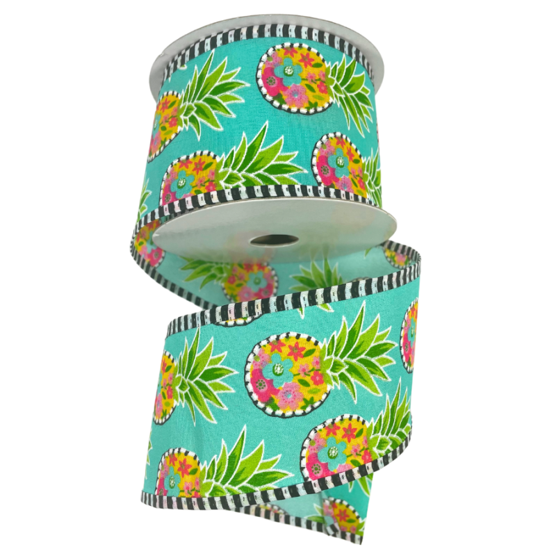 2.5" x 10yd Tropical Pineapples Ribbon