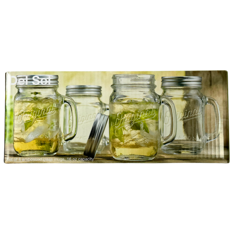 16oz Embossed Glass Mug- Set of 4