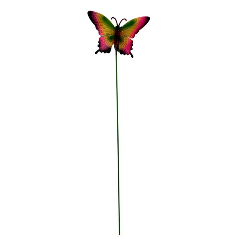 27" Butterfly Yard Stake- Green & Pink