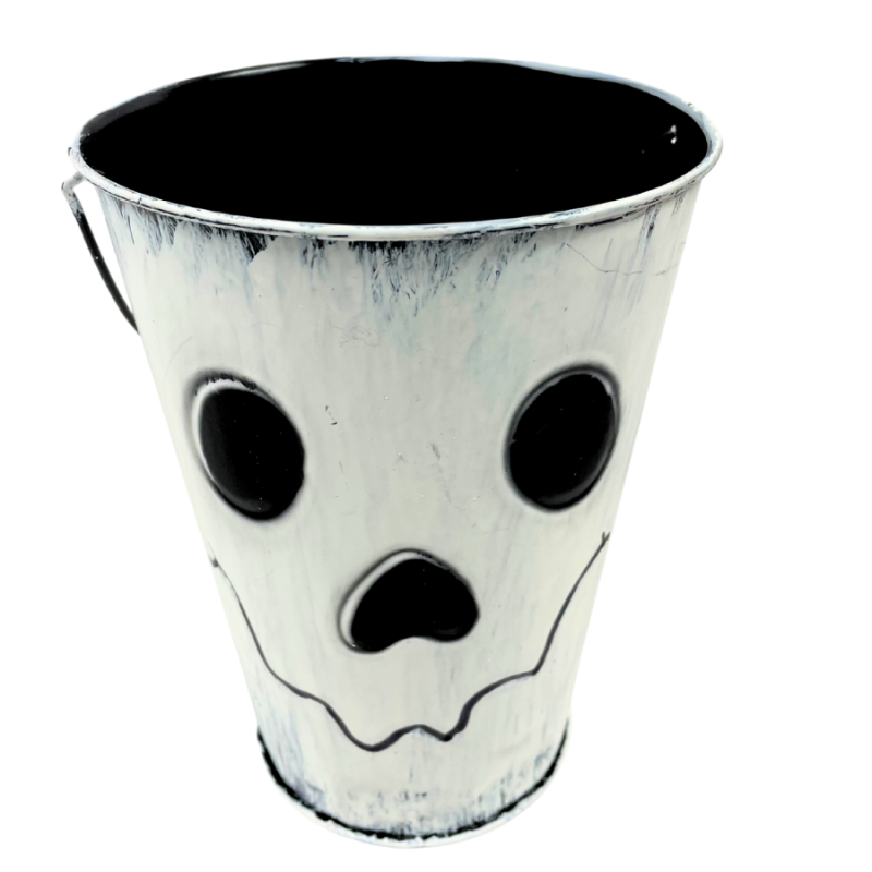 6.5" White Painted Ghost Tin Bucket