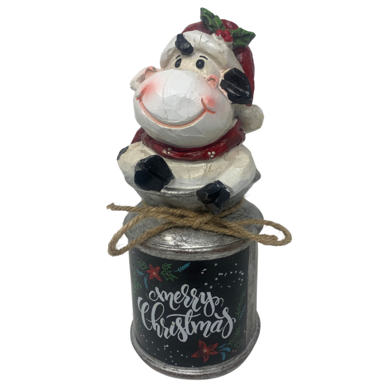 9" Wooden Christmas Cow in Jar