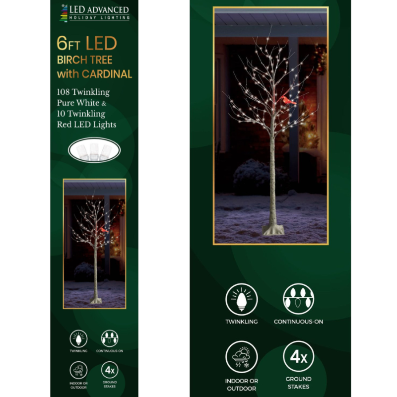 6' LED Birch Artificial Tree w/ Cardinal