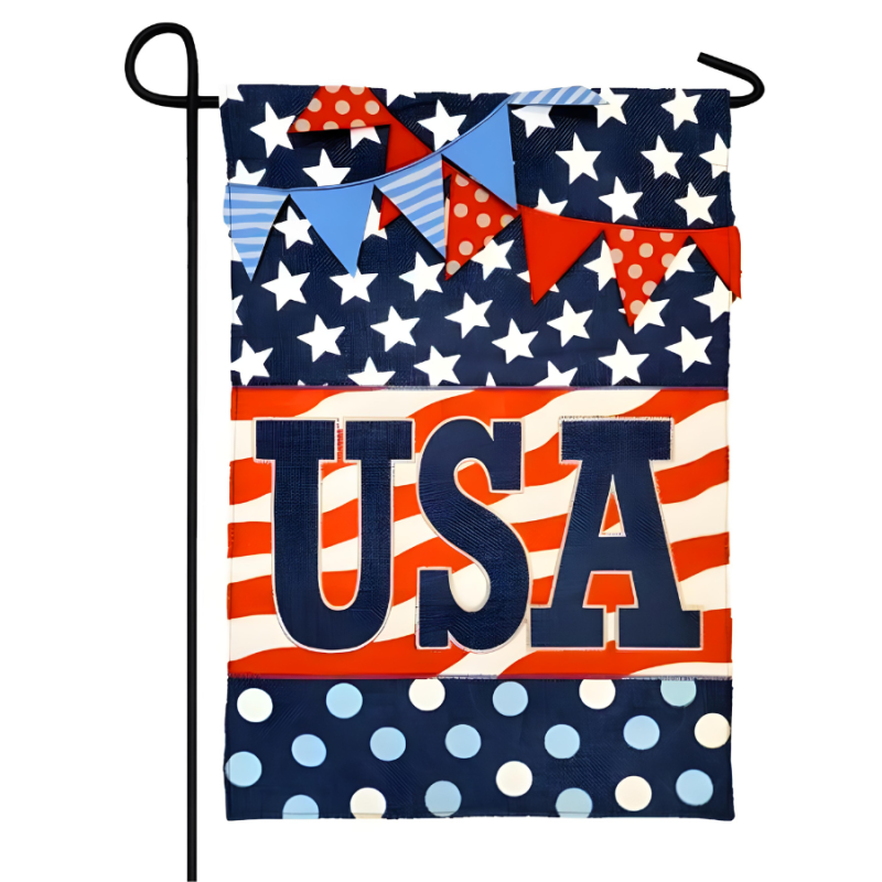 Patriotic Patterns Burlap Garden Flag