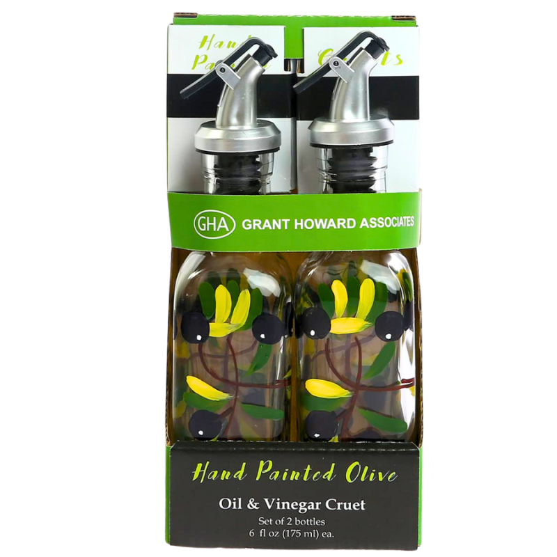 Oil & Vinegar Cruet - Hand Painted Olive