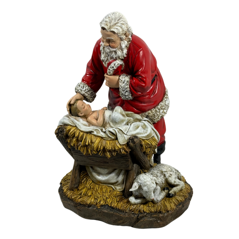 14" Adoring Santa Looking Over Baby