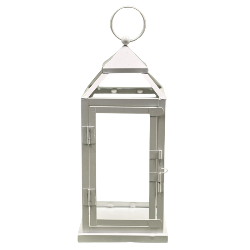 12" White Metal Lantern