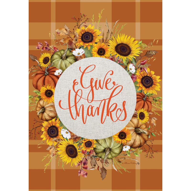 Give Thanks Wreath Garden Flag