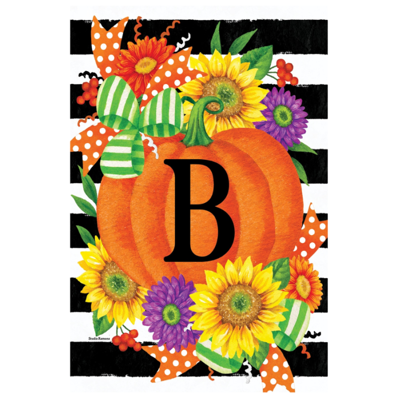 Pumpkin Splendor-Monogram Garden Flag-B