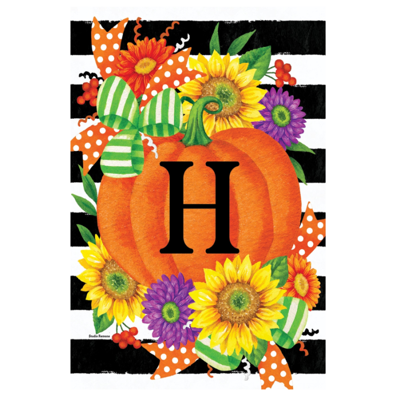 Pumpkin Splendor-Monogram Garden Flag-H