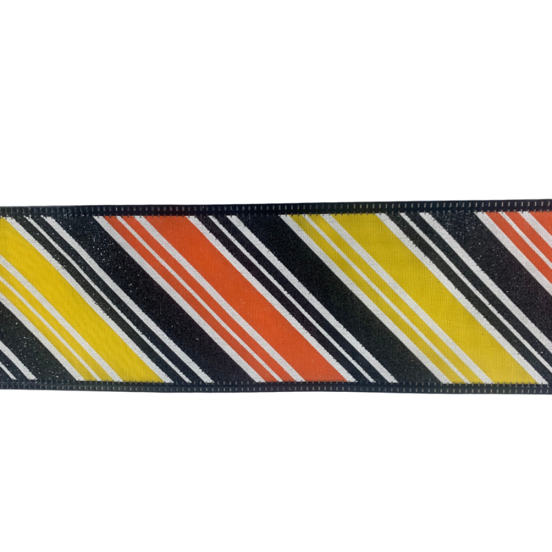 2.5" x 10yd Metallic Black w/ Orange & Yellow stripes