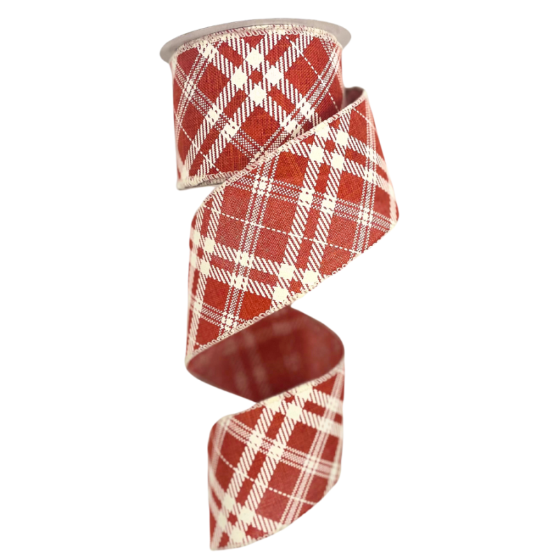 2.5" x 10yd Orange and White Diagonal Plaid Ribbon