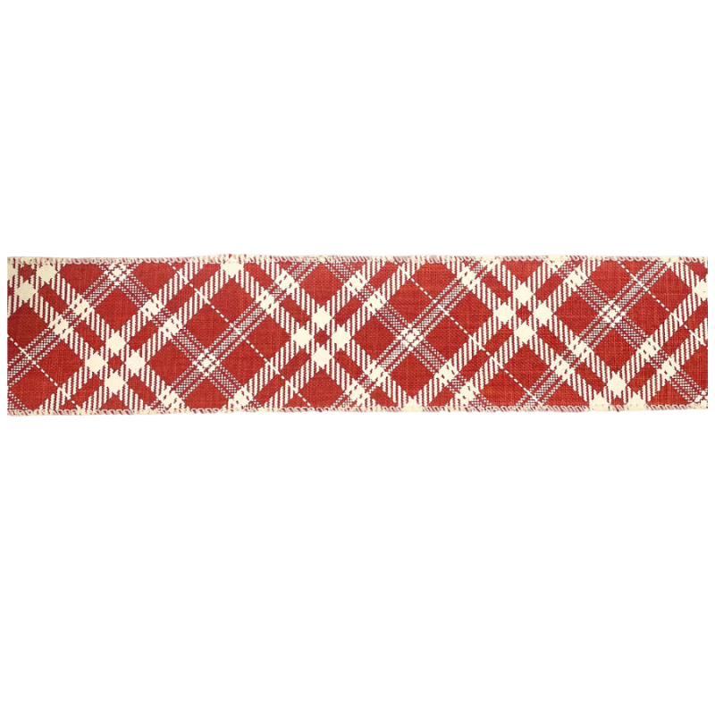 2.5" x 10yd Orange and White Diagonal Plaid Ribbon