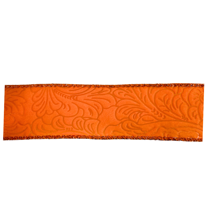 1.5" x 10yd Orange Embossed Ribbon with Sparkle Border