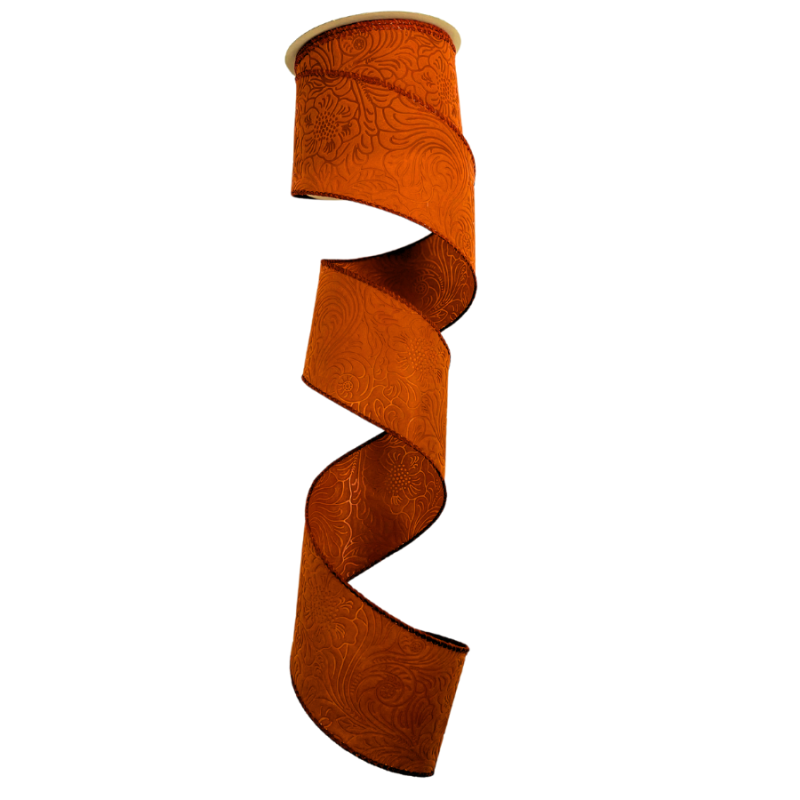 2.5" x 10yd Burnt Orange Embossed Ribbon