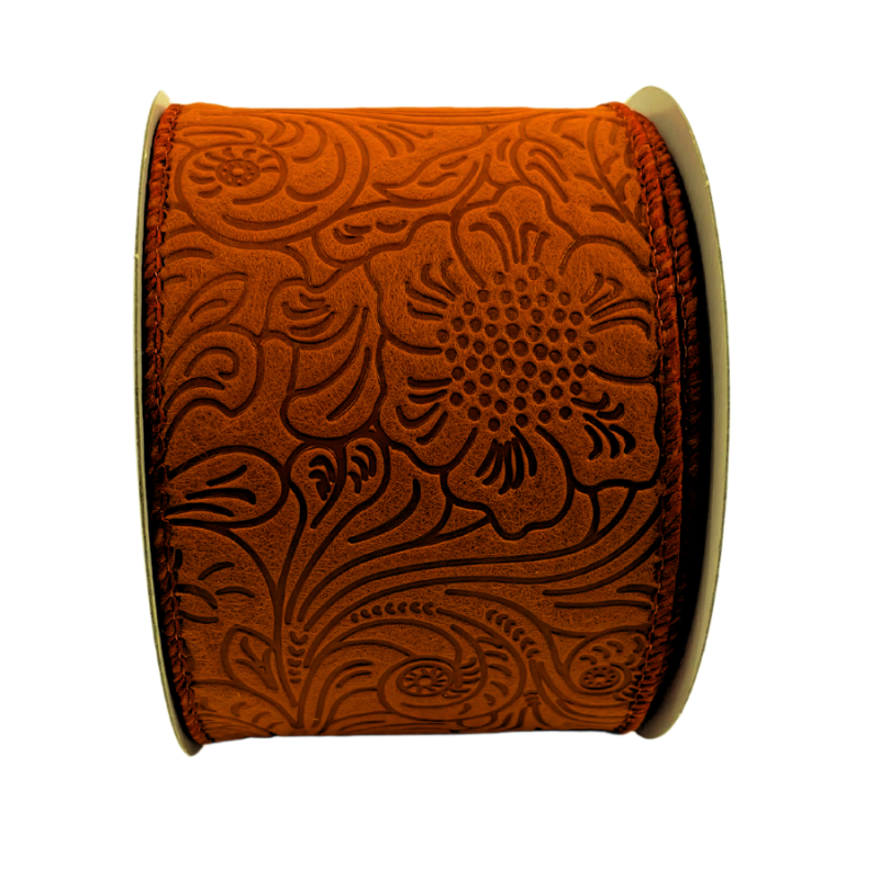 2.5" x 10yd Burnt Orange Embossed Ribbon