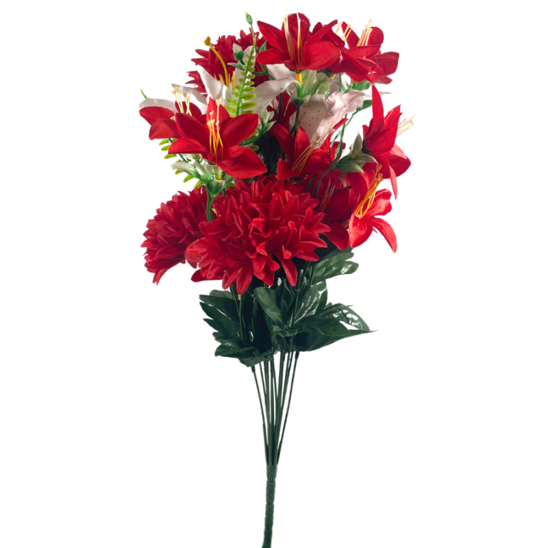 20" Mixed Red and White Lily & Dahlia Bush