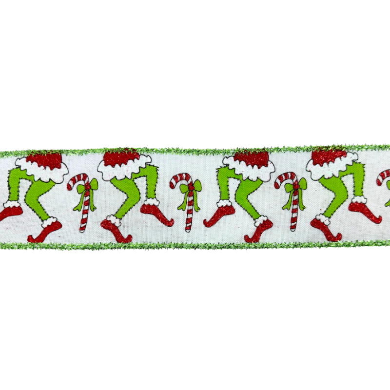 2.5" x 10yd Grinch Tip Toe w/ Green Edge Ribbon