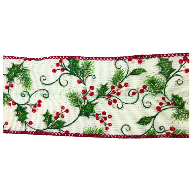 2.5" x 10yd Holly Vine Ribbon