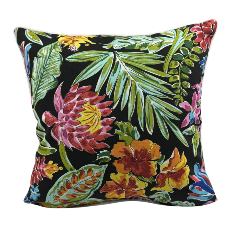 20" Paradise Island on Black Outdoor Pillow