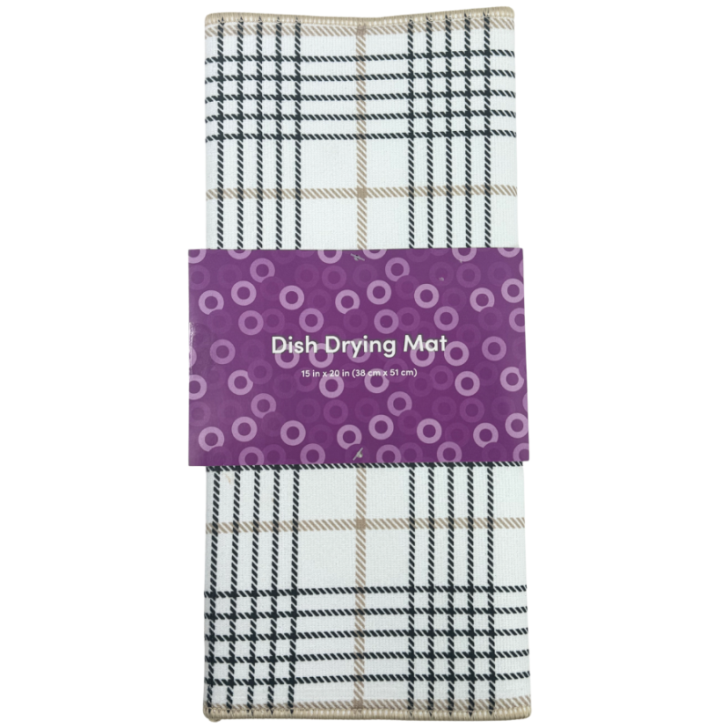 Beige and Black Plaid Dish Drying Mat