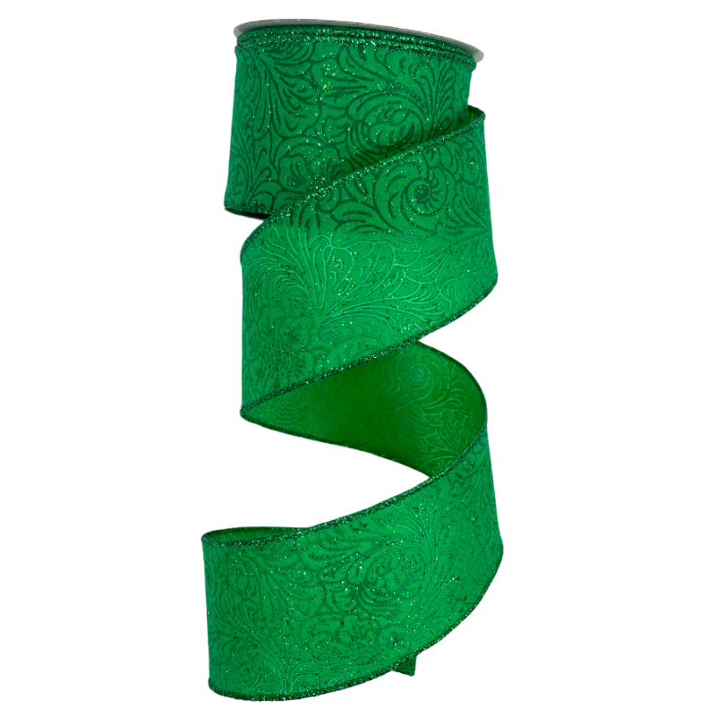 2.5" x 10yd Glitter Green Embossed Ribbon