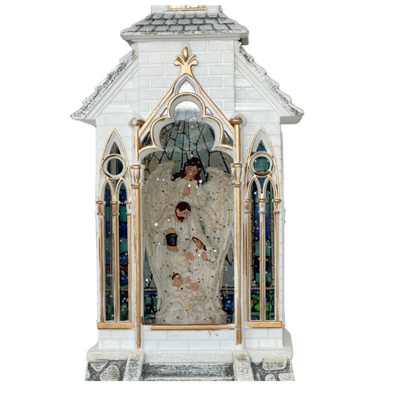 13.5" Church Nativity w/ Angel Glitter Lantern