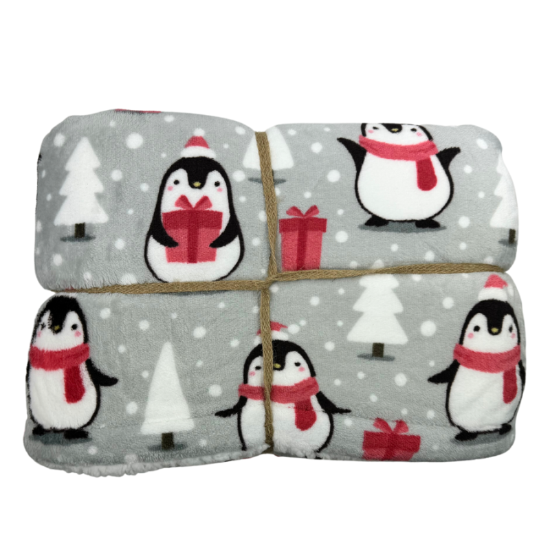 50" x 60" Holiday Velvety Fleece Sherpa Blanket- Penguins