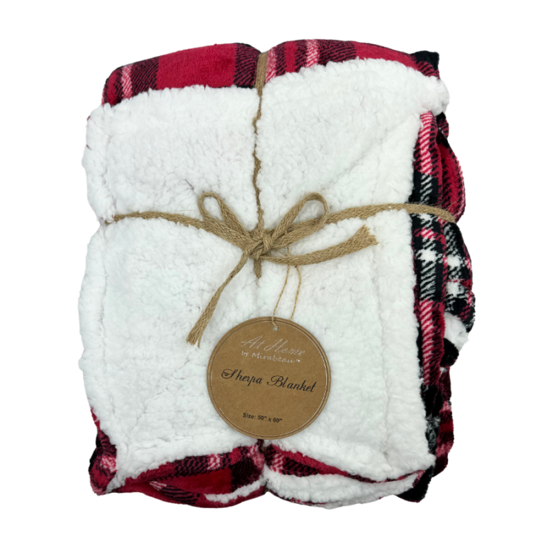 50" x 60" Holiday Velvety Fleece Sherpa Blanket- Red and Black Plaid