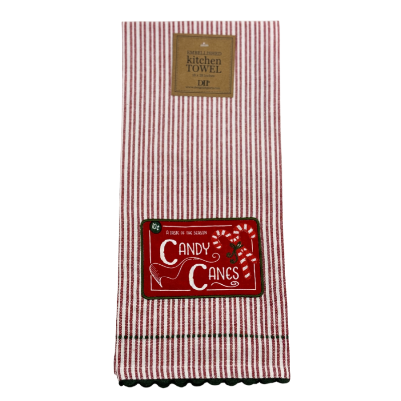 Candy Cane Embellished Dishtowel