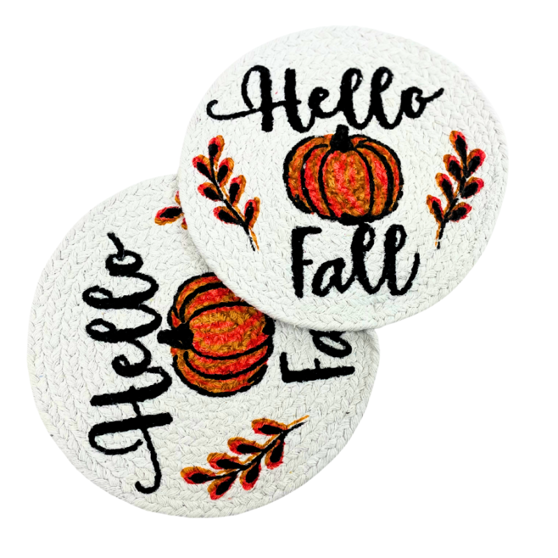 9" Hello Fall Braided Round 2pc Trivet