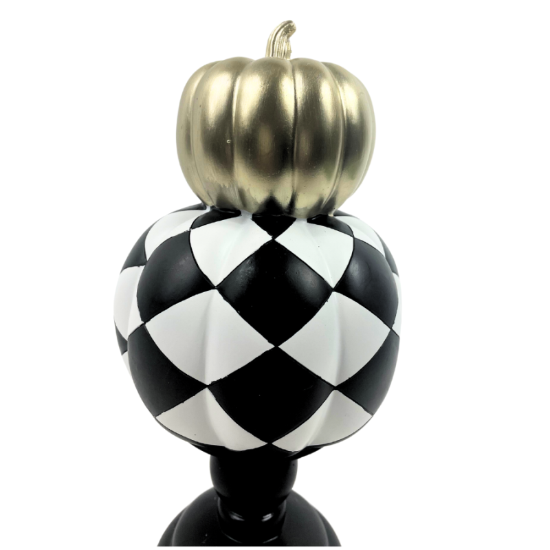 11" Gold and White w/ Black Diamonds Pumpkin Stack