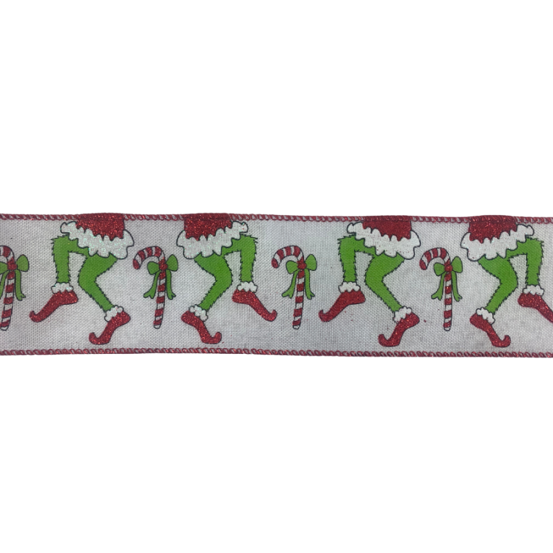 2.5" x 100ft Grinch Tip Toe w/ Red Edge Ribbon