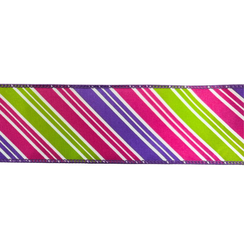 2.5" x10yd Pink, Purple and Green Stripe Ribbon