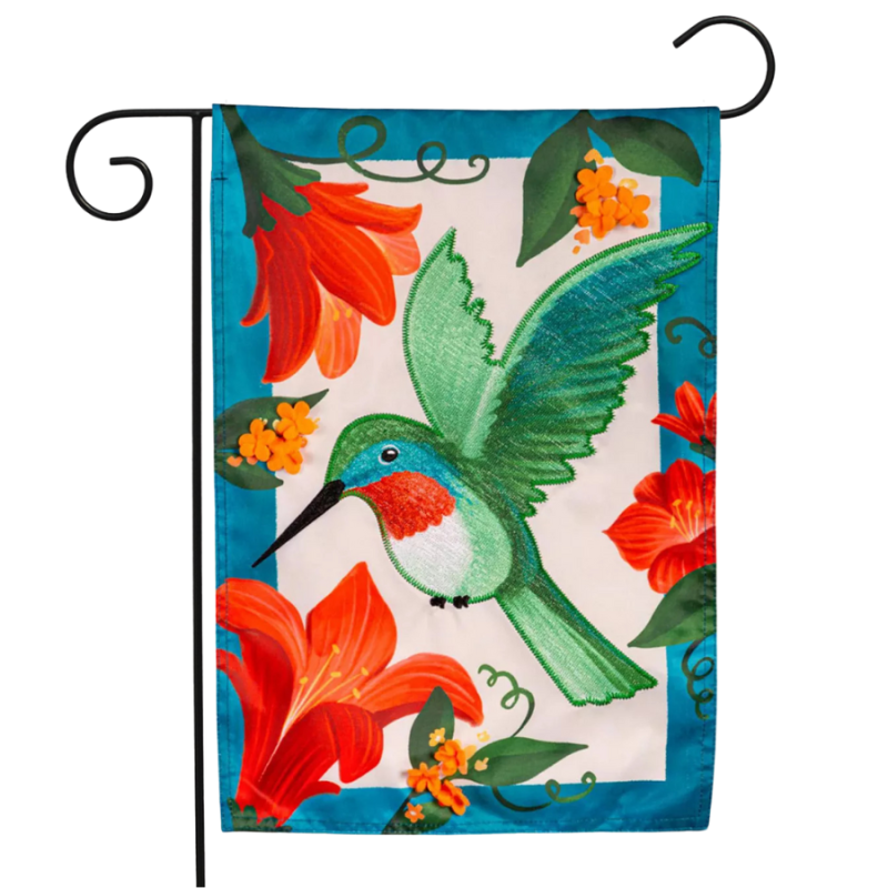 Spring Hummingbird Applique Garden Flag