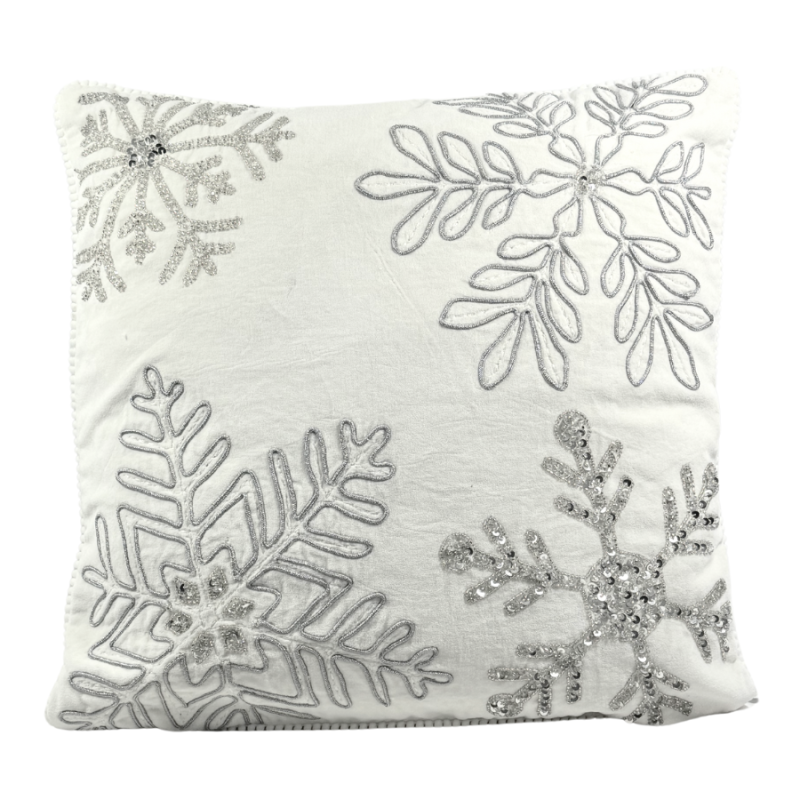 17" Embordered and Beaded Snowflake Pillow