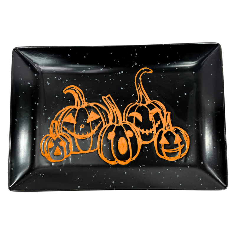 15.5" Pumpkin Patch Black Serving Tray