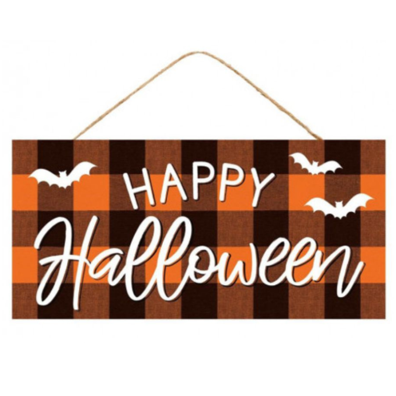 Happy Halloween Orange and Black Checkered Sign