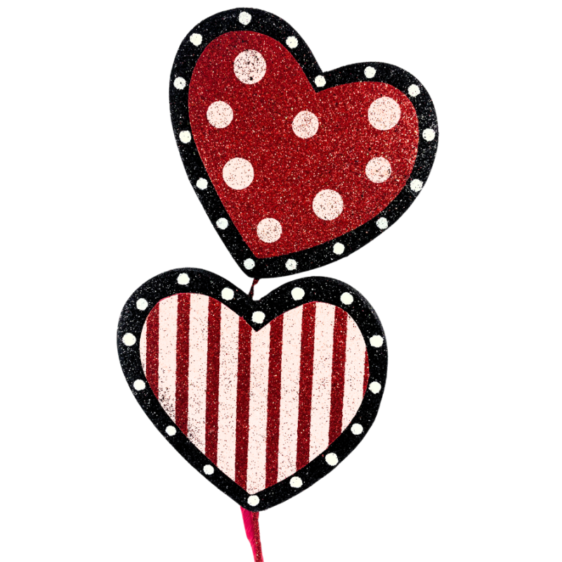 24" Polka Dot and Striped Heart Pick