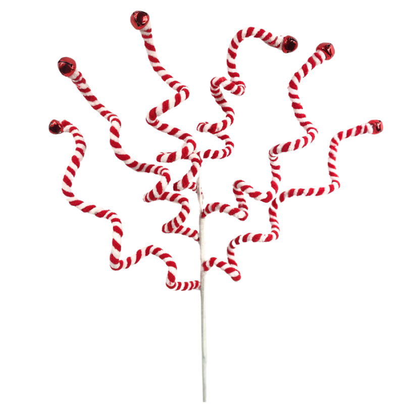 24" Candy Cane Swirls w/ Jingle Bells Pick