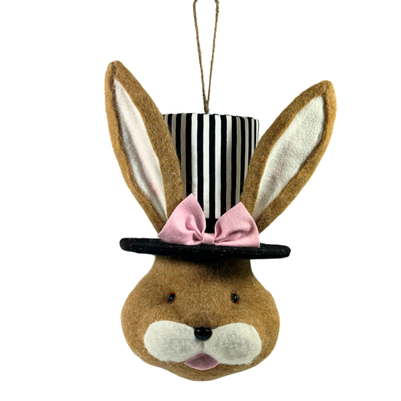 13" Hanging Rabbit Head in Top Hat