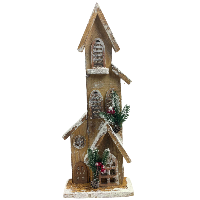 16" Brown Light-up House with Snow