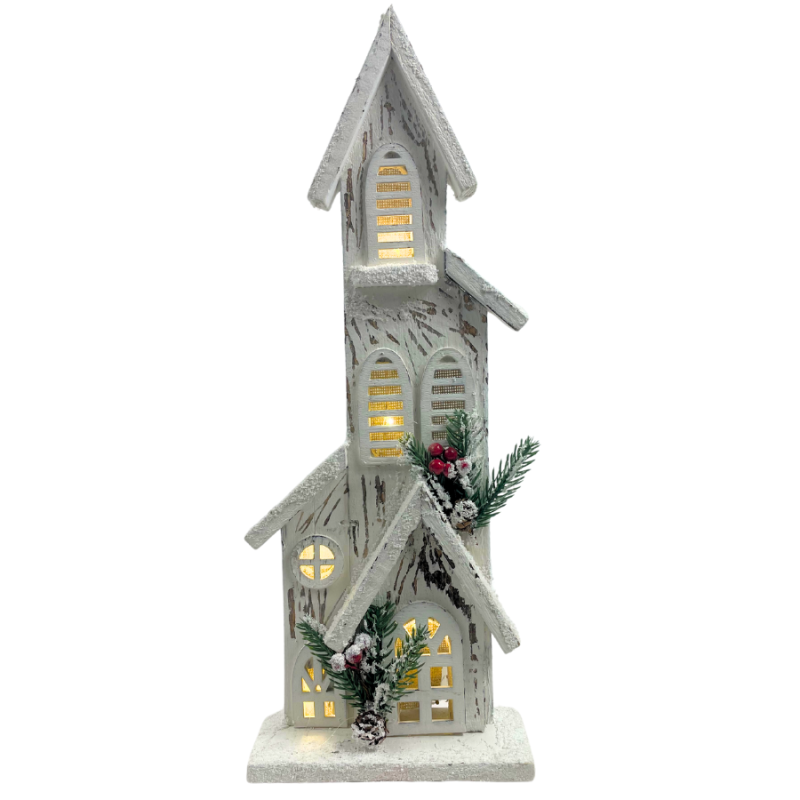 16" White Light-up House with Snow