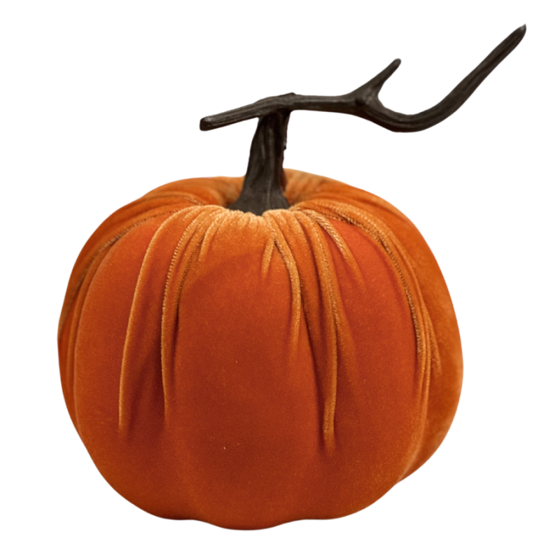 6.5" Velvet Pumpkin Decoration- Orange