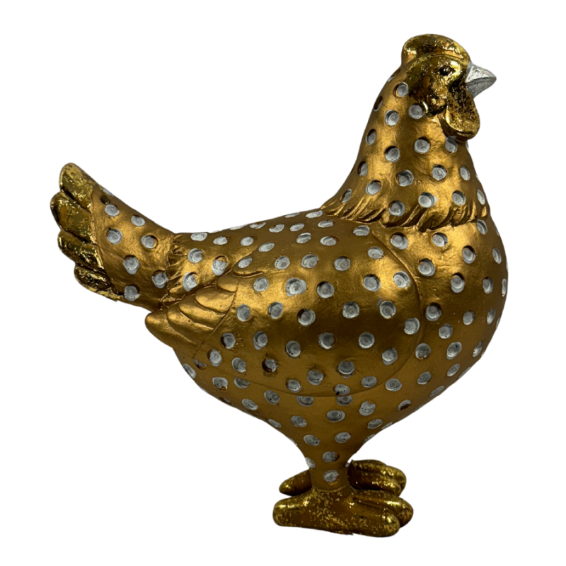 8" Gold and White Polka Dot Rooster