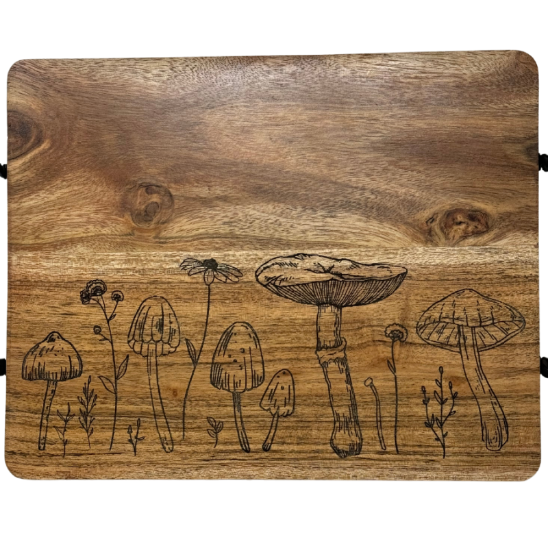 14" Wooden tray with Mushroom Art