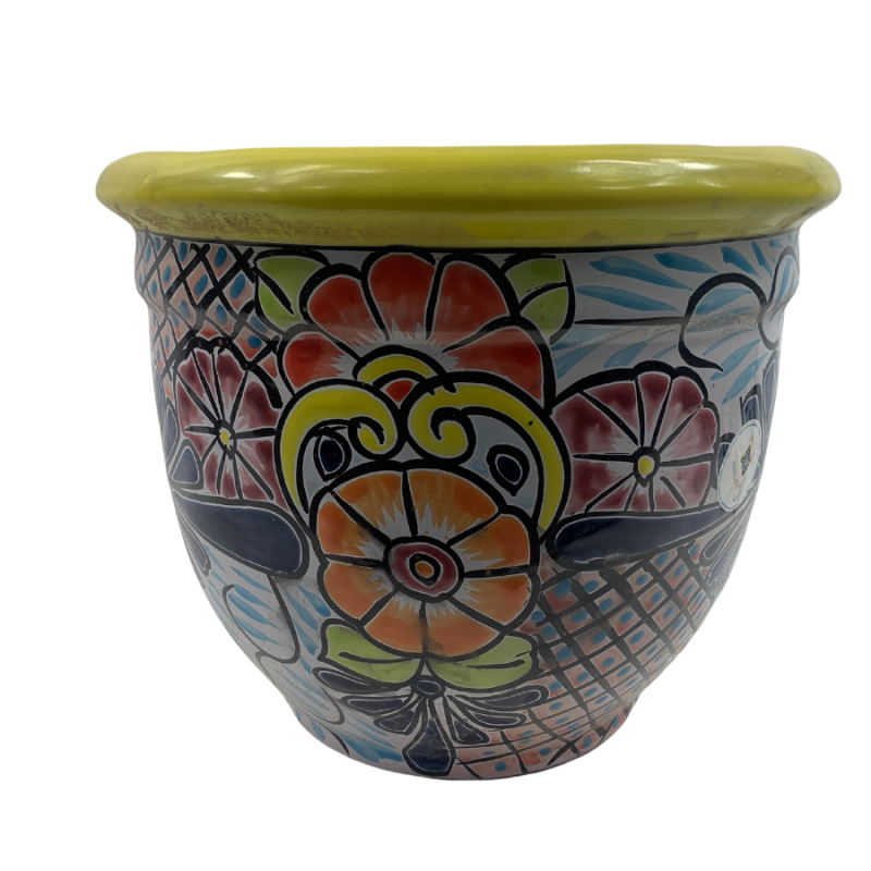 12" Yellow Rim Mexican Art Planter