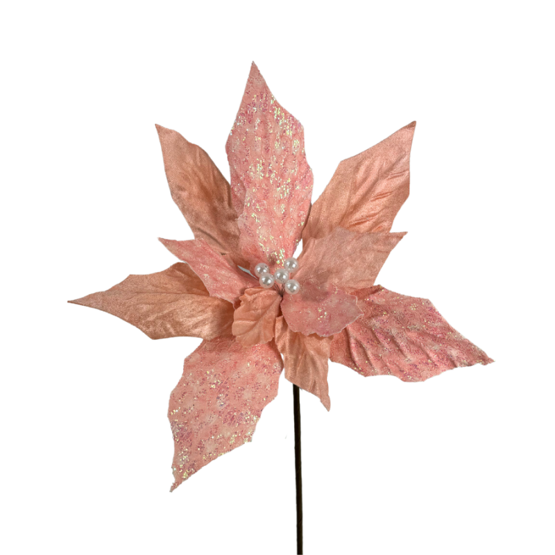 22" Velvet Glitter Poinsettia- Coral